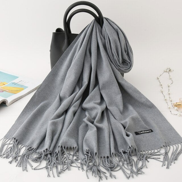 2020 Winter Scarf Solid Thick Women Cashmere Scarves Neck Head Warm Hijabs Pashmina Lady Shawls and Wraps Bandana Tassel Femme