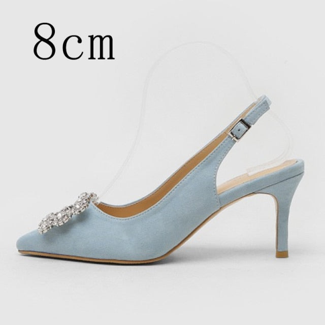 Women Sandals Ladies Rhinestone High Heels Female Luxury Pumps  Pointed Toe Non-slip Brand Dress Party Wedding Shoes Large Size