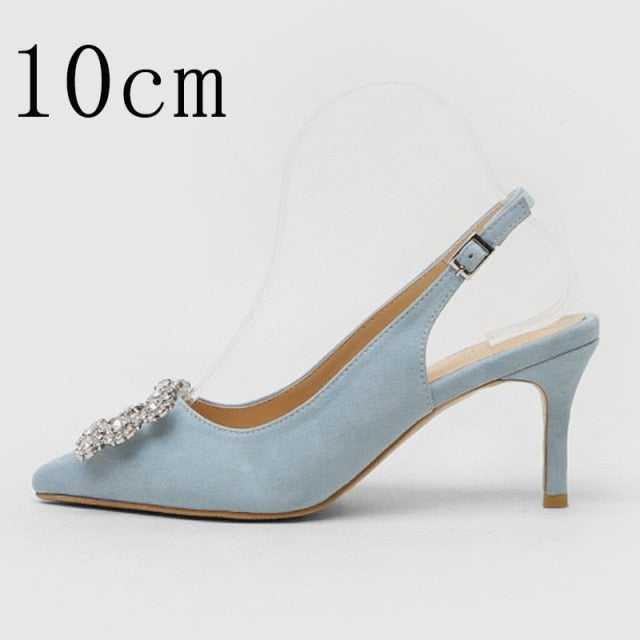 Women Sandals Ladies Rhinestone High Heels Female Luxury Pumps  Pointed Toe Non-slip Brand Dress Party Wedding Shoes Large Size