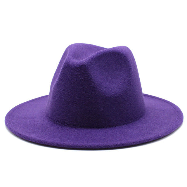 New Fedoras Big Brim Hats For Women British Style Vintage Church Hats Lady Flat Brim  jazz cap Autumn Winter Womens Felt Hat