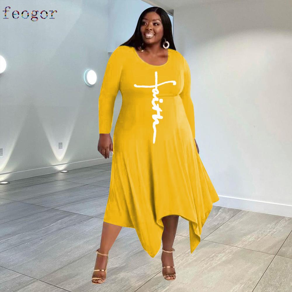 Woman Irregular Large Dress Urban 5XL Casual Fashion Dress Soild Color Women's Clothing Plus Size Dresses 2021 New Autumn Print
