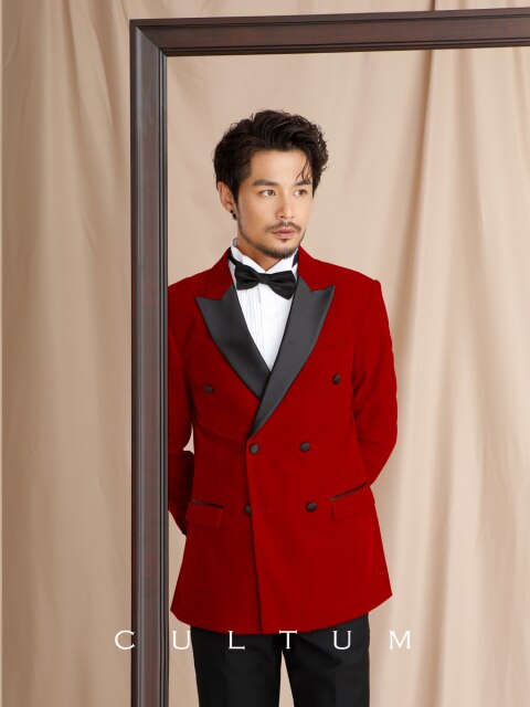 Jacket Suit Men Velvet Double-Breasted Slim Banquet Male Wedding Groom Suit Dress Corduroy Plus Size Clothing