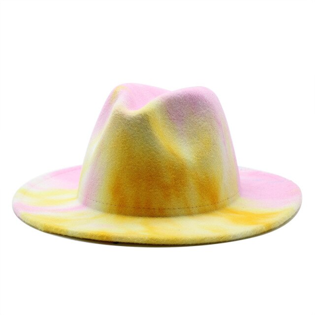 Tie-dye Fedoras Hats For Women Man M Logo Belt Fashion Wedding Hat Luxury Church Cap Autumn Winter Hat Wide Brim Panama 2021