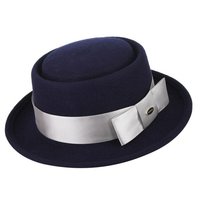 H7209 Winter New Wool Fedoras Hat Neutral British Ribbon Bowknot Gentleman's Fedora Cap Women Male Short Eave Church Party Hats