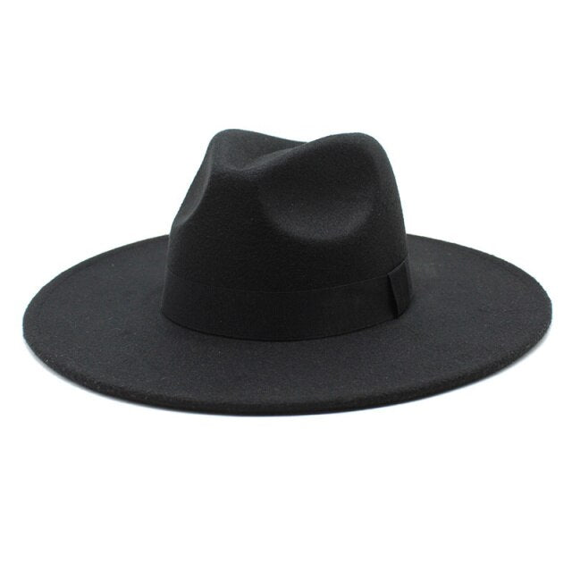 Fedora Hats for Women New 9.5cm Wide Brim Dress Men Caps Felted Hat Panama Church Wedding Ribbon Band Men Hat Sombreros De Mujer
