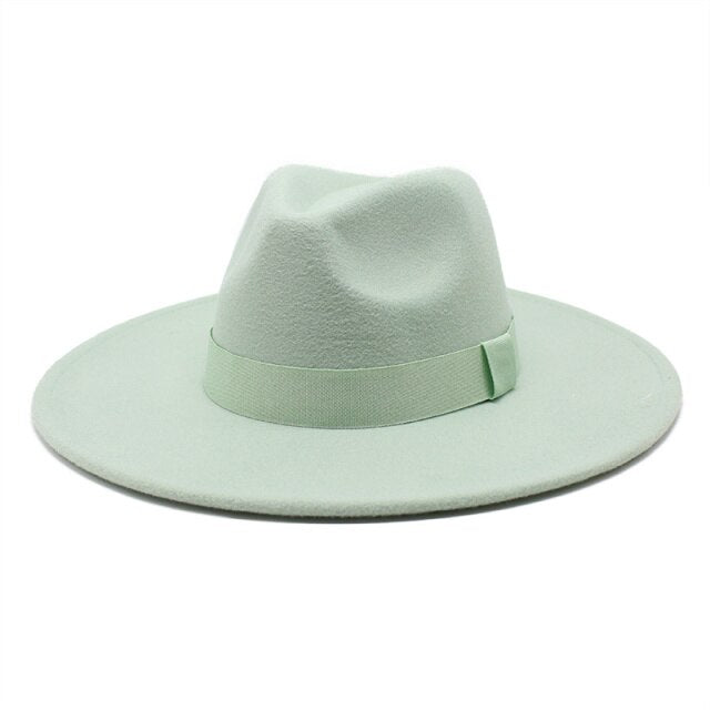 Fedora Hats for Women New 9.5cm Wide Brim Dress Men Caps Felted Hat Panama Church Wedding Ribbon Band Men Hat Sombreros De Mujer