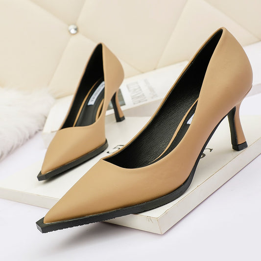 OL Office Lady Shoes Suede High Heels Woman Shoes Pointed Toe Dress Shoes Basic Pumps Women Boat Zapatos Mujer