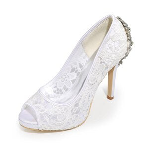 Creativesugar lady platform open toe lace pumps with crystal on heel noble high heel bridal wedding party evening dress shoes