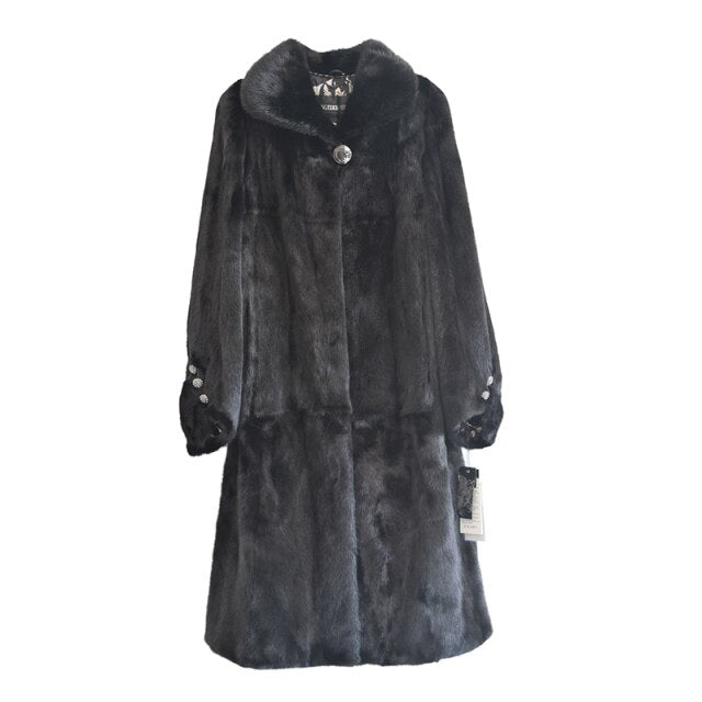 Winter Genuine Mink Fur Coats For Women Natural Mink Full Pelt Coat Turn-down Collar High Quality Overcoat Real Mink Fur Coat