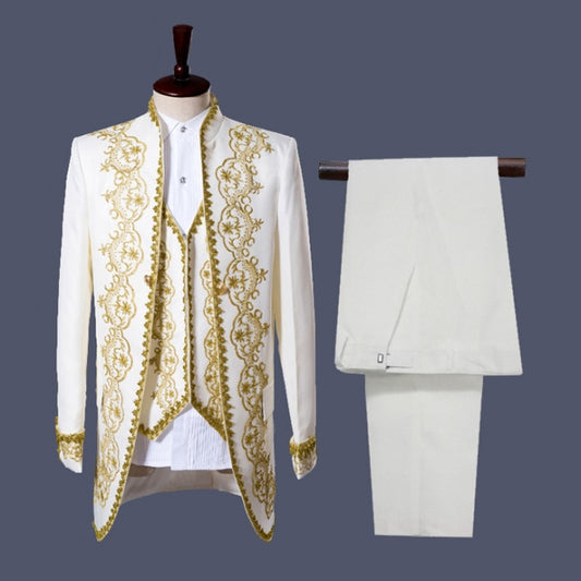 Mens England Style Tuxedo Suit Classic White Palace Blazer Men Longline Prom Stage Party Singer 3 Piece Dress Suits Homme Hombre