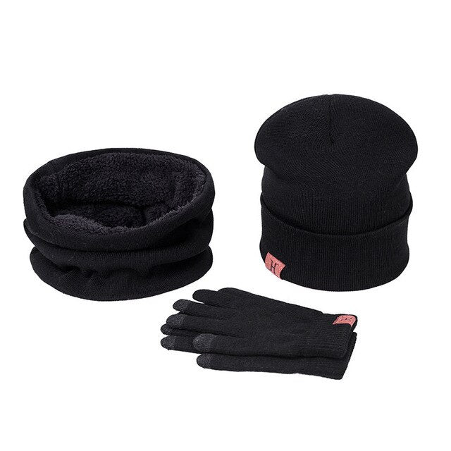 2018 New Women Men Hat Caps Knitted Beanies Wool Warm Scarf Thick Windproof Balaclava Hat Scarf Gloves 3 Pieces Set For Female
