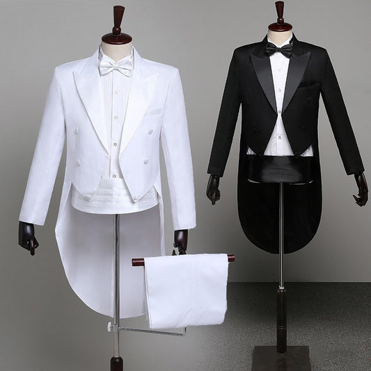 Tuxedo Dress XS-XL Men Classic Black Shiny Lapel Tail Coat Tuxedo Wedding Groom Stage Singer 2-Piece Suits Dress Coat Tails