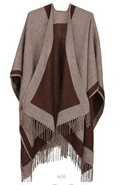 Women Poncho Cape Open Front Cardigan Wrap Shawl Knitted Cashmere Feel Sweater Coat for Winter in Christmas Holiday