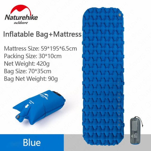 Naturehike Inflatable Camping Mat Sleeping Pad With Pillow Air Bag New Hand Press Inflating Camp Mattress For Hiking Tent Mats