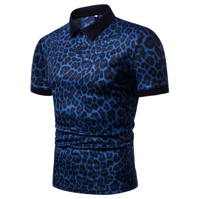 2019 Summer Mens Polo Shirt Brands Night Club Leopard Printed Turn Down Collar Short Sleeve Male Polo Homme Tees Tops M-XXXL