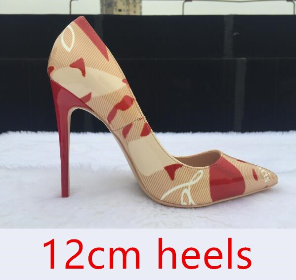 New Sexy Lady Pumps Patent Leather Red High Heels Point Toe Sandals Luxury Graffiti Brand Designer Shinny Womens Wedding Shoes